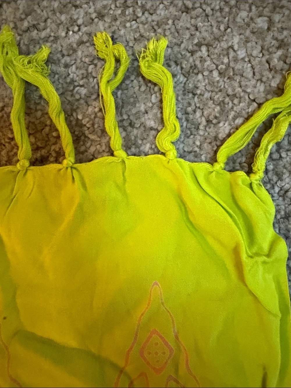 World market Sarong in pink and light chartreuse  with long tassels at ends